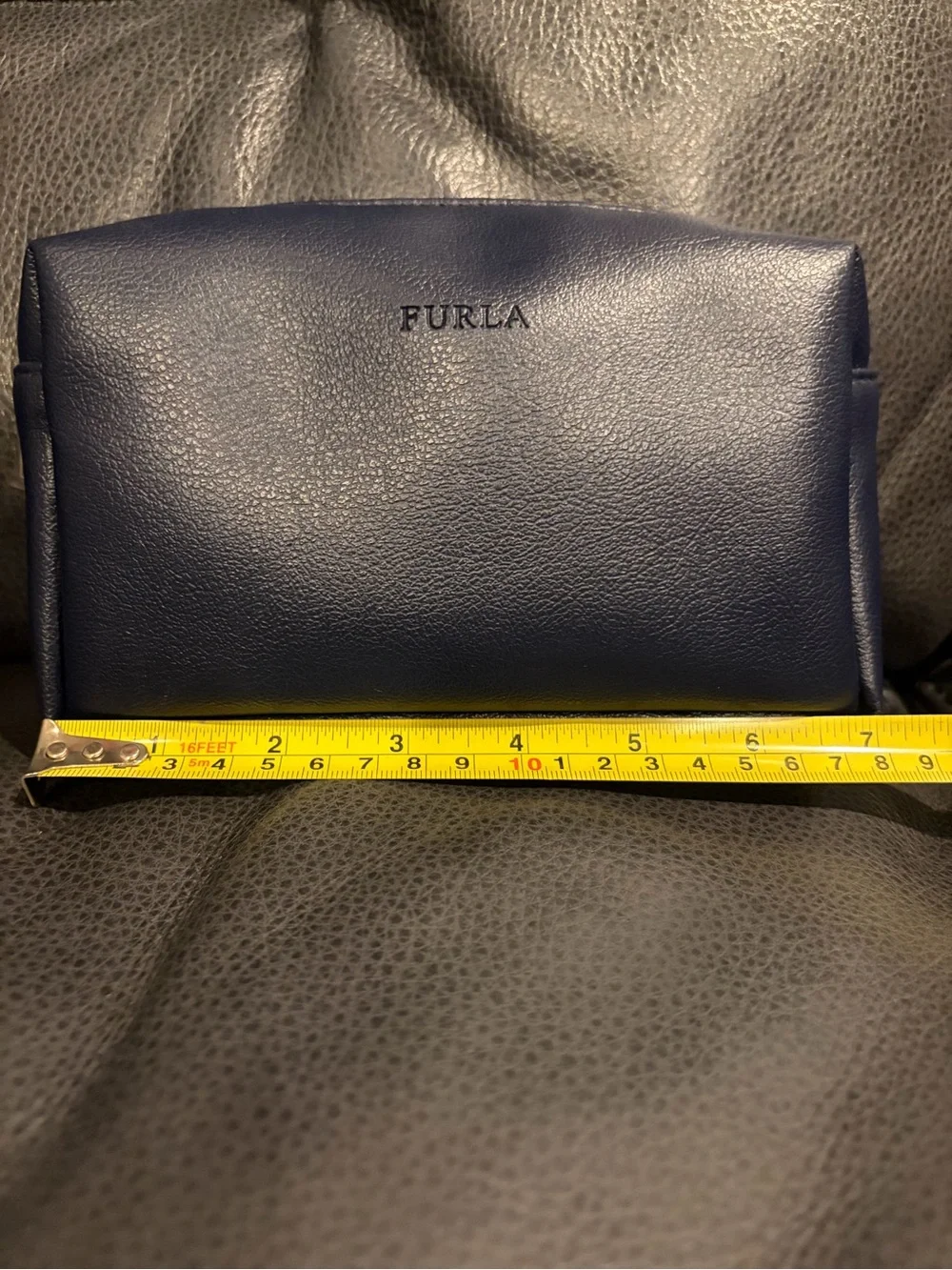 Furla Navy Leather Cosmetic Pouch